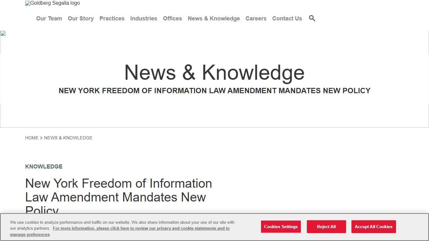 New York Freedom of Information Law Amendment Mandates New Policy - Goldberg Segalla
