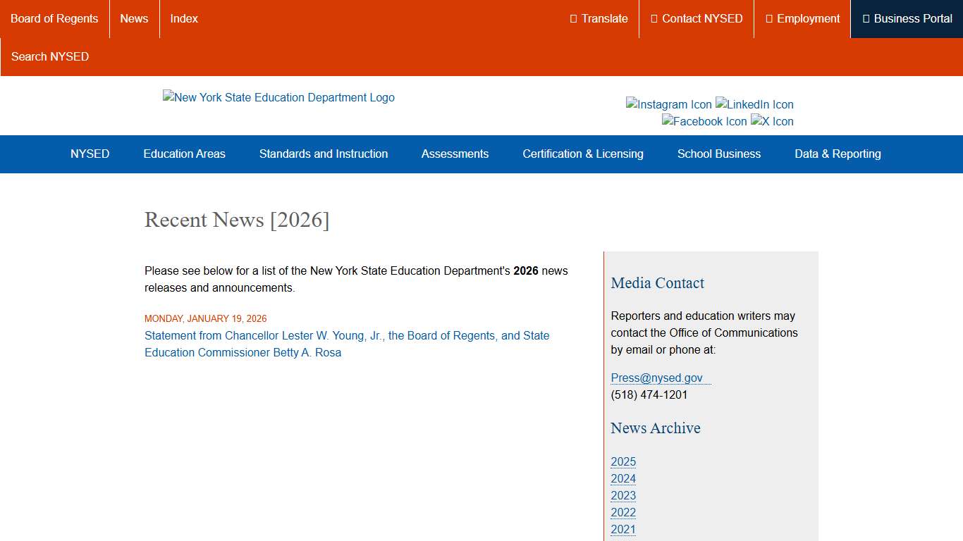 Recent News [2026] | New York State Education Department