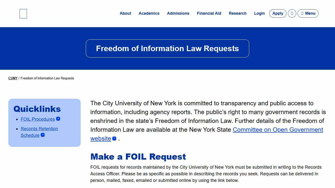Freedom of Information Law Requests – The City University of New York