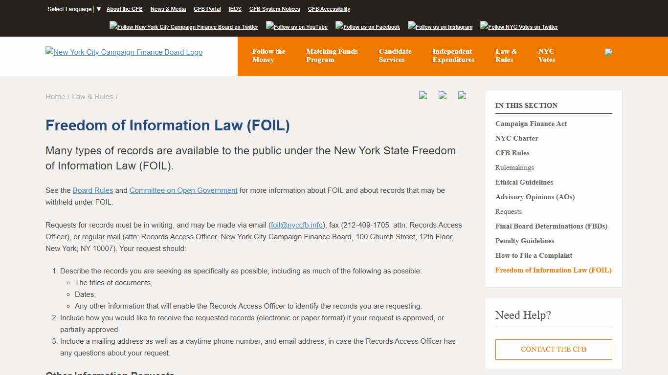 Freedom of Information Law (FOIL) | New York City Campaign Finance Board