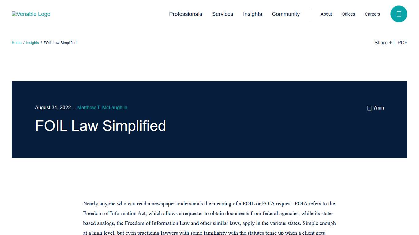 FOIL Law Simplified | Insights | Venable LLP